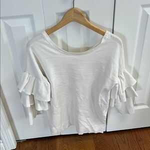 Part Two Ruffle Sleeve Top Large Cashmere Blend Sweater